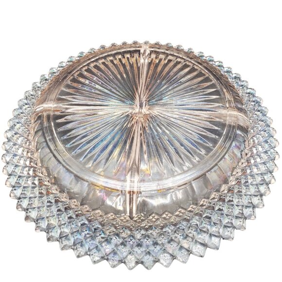 Anchor Hocking Divided Relish Dish Glass Pink Miss America Diamond Cut 8 3/4" - Picture 4 of 5